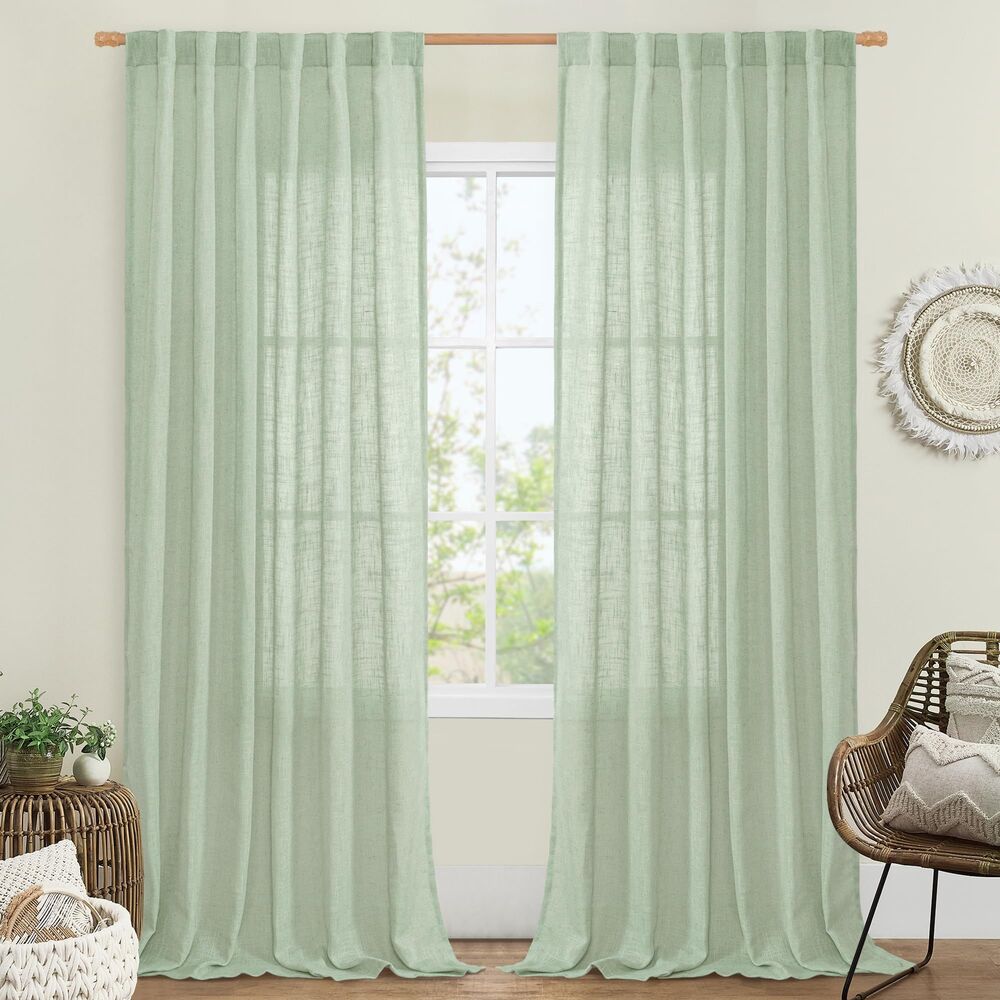 Set of 2 Curtain Panels, 52" W x 84" L Linen Curtains (Fresh Green)